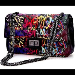 Quilted Crossbody Graffiti Clutch